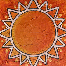 10x10 Mixed-Media on Panel 
$150. CND Textured sunshine design with crackle paste and dots