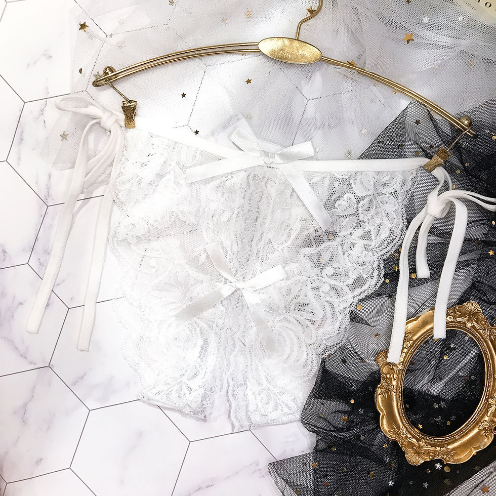 縮圖：雙蝴蝶結綁帶花網柔軟蕾絲開浪情趣內褲 Sexy Lingerie