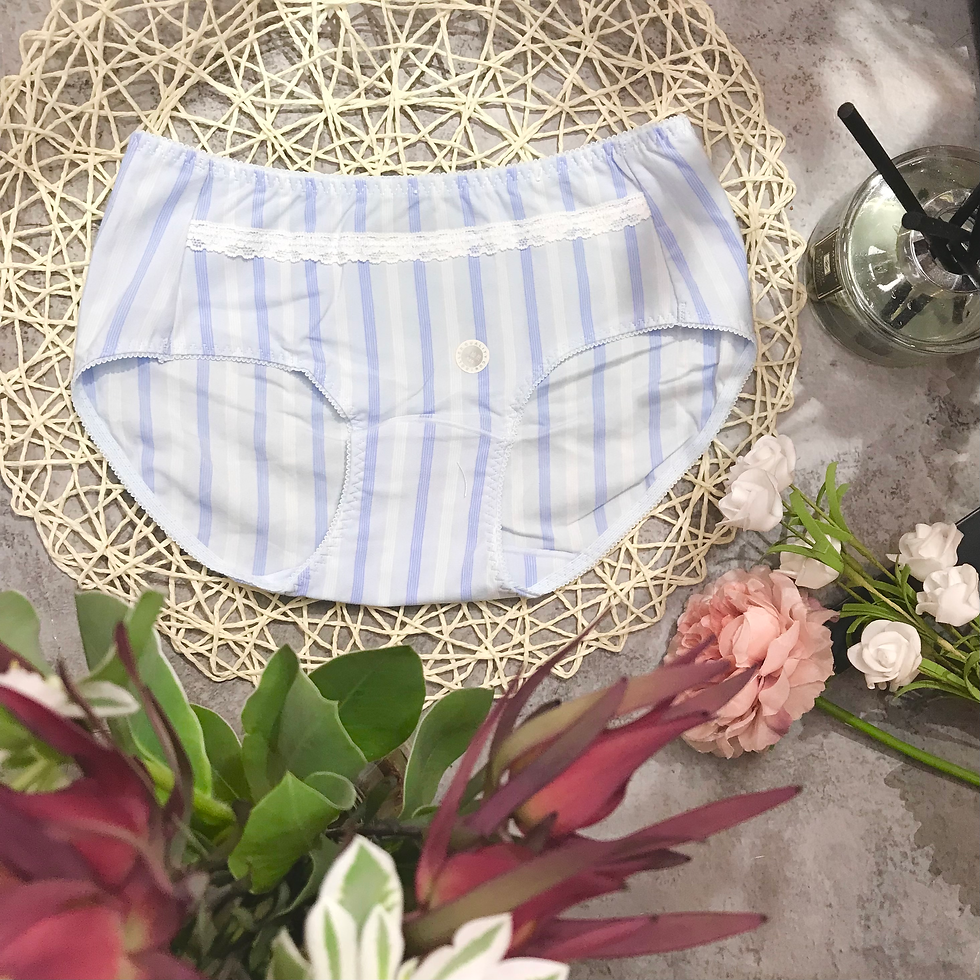 縮圖：中腰撞色直條拼蕾絲條面有機棉內褲 Medium rise Panties