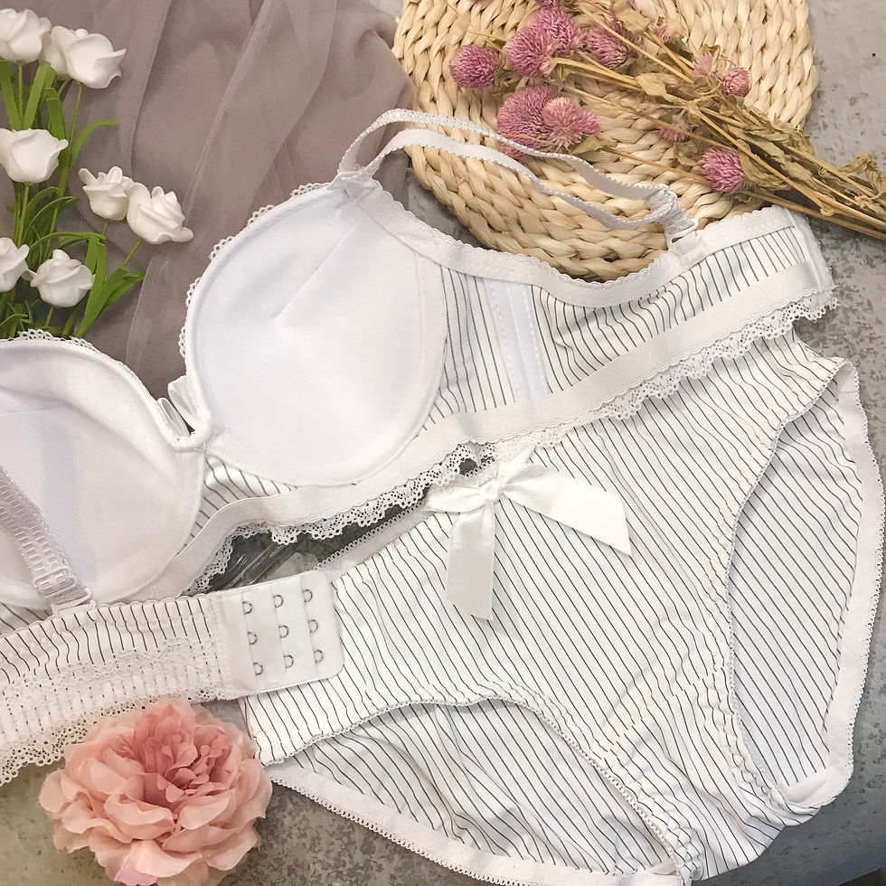 縮圖：38AB 少女直間蕾絲邊無圈Bra Set