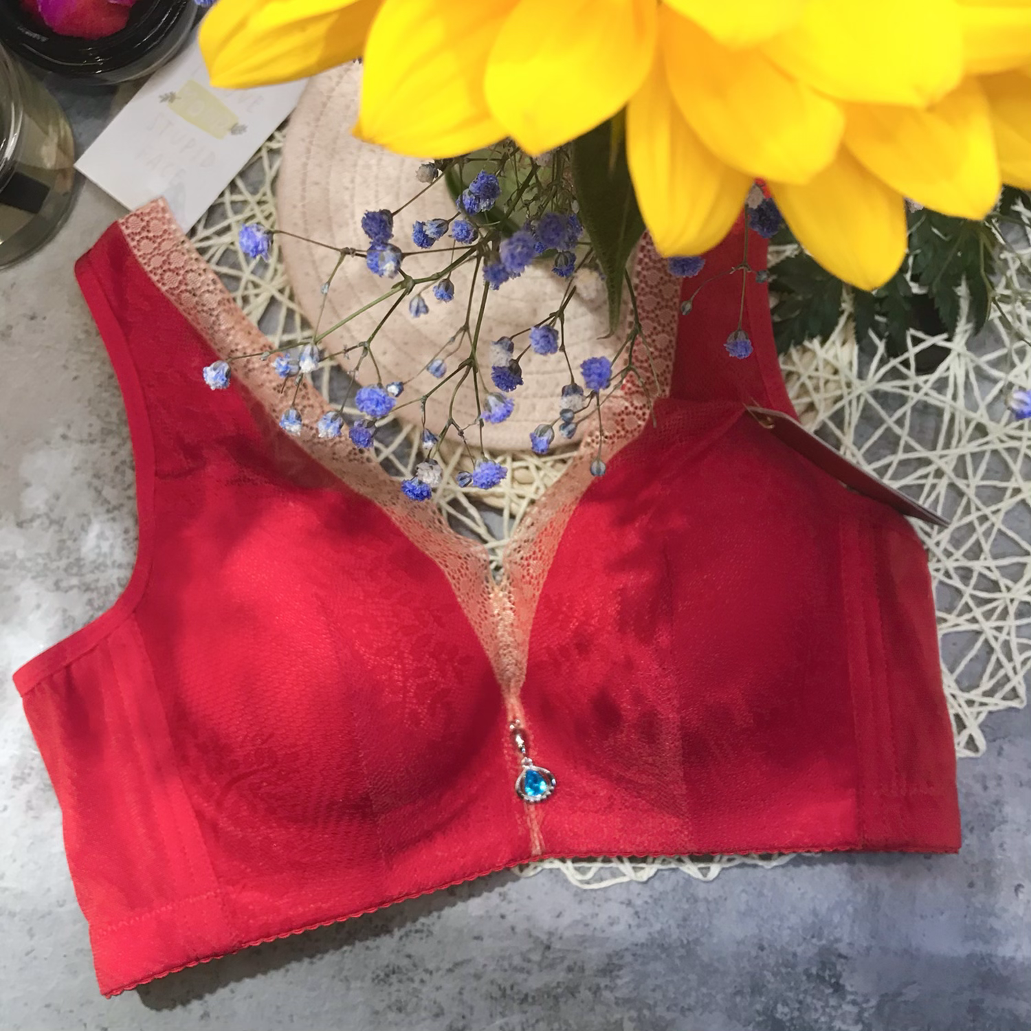 38D 麻花圖案紅色鋼圈Bra