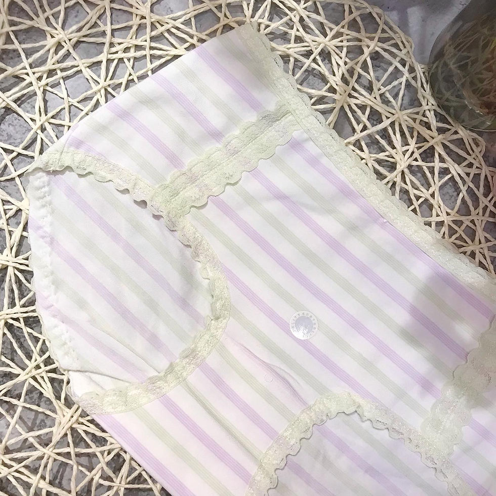 縮圖：中腰Lycra棉感波浪幼邊拼色橫間內褲 Medium rise Panties
