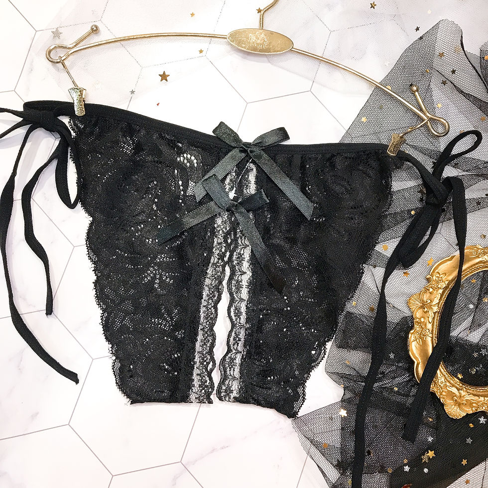 縮圖：雙蝴蝶結綁帶花網柔軟蕾絲開浪情趣內褲 Sexy Lingerie