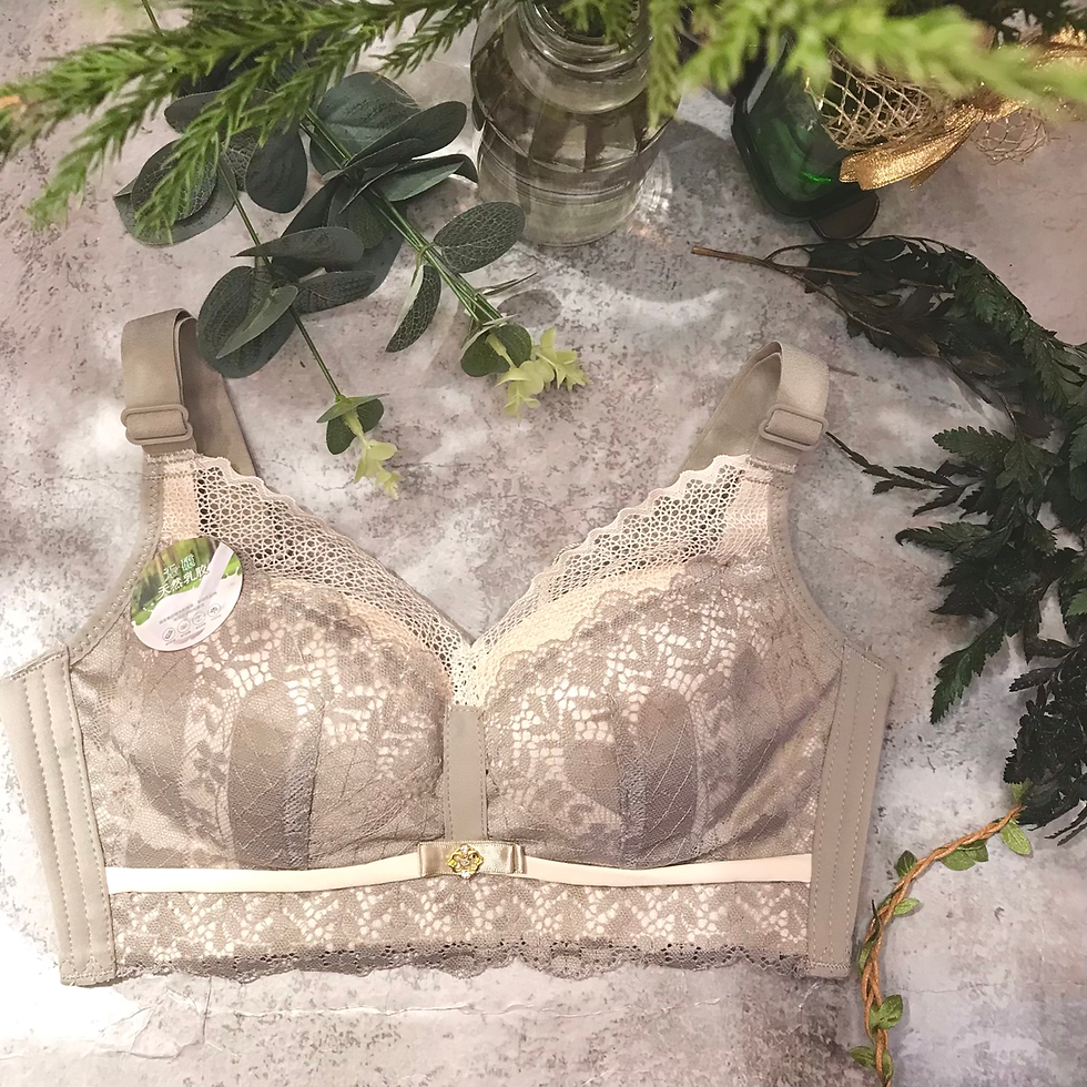 縮圖：B CUP 小草蕾絲網拼色透氣乳膠無鋼圈Bra