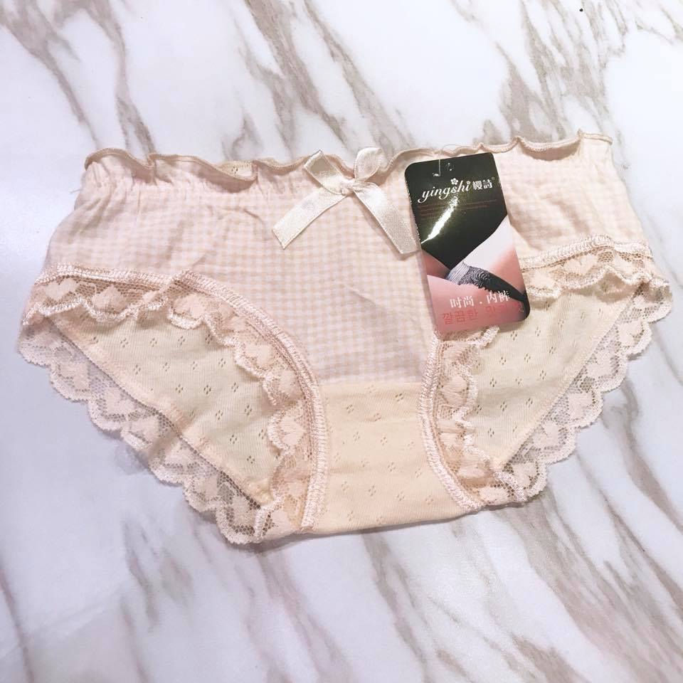 縮圖：低腰波浪邊格仔拼色蕾絲花邊內褲Low rise Panty