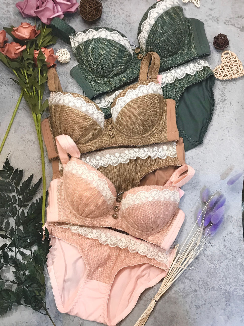 縮圖：32/34/36AB CUP 出口針織拼閃線Bra Set