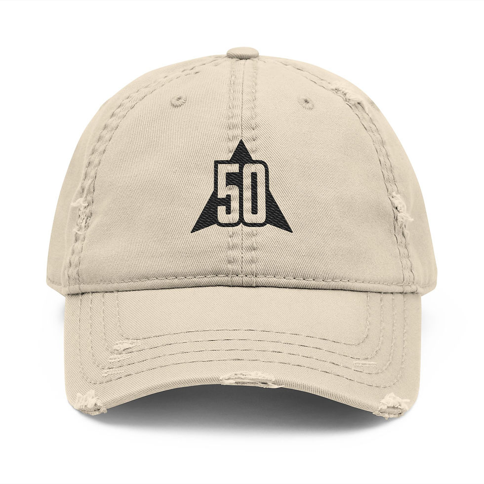 Thumbnail: 50 Year Logo Distressed Dad Hat (Embroidery - Black & White)