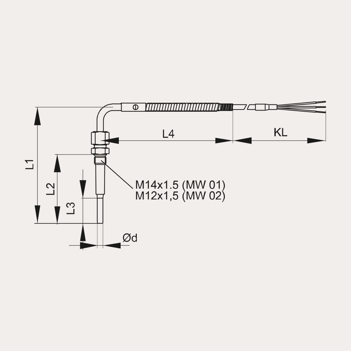 MW 01 Abgastemperaturfühler Thermoelement Typ K 0 bis +800 °C für Motoren