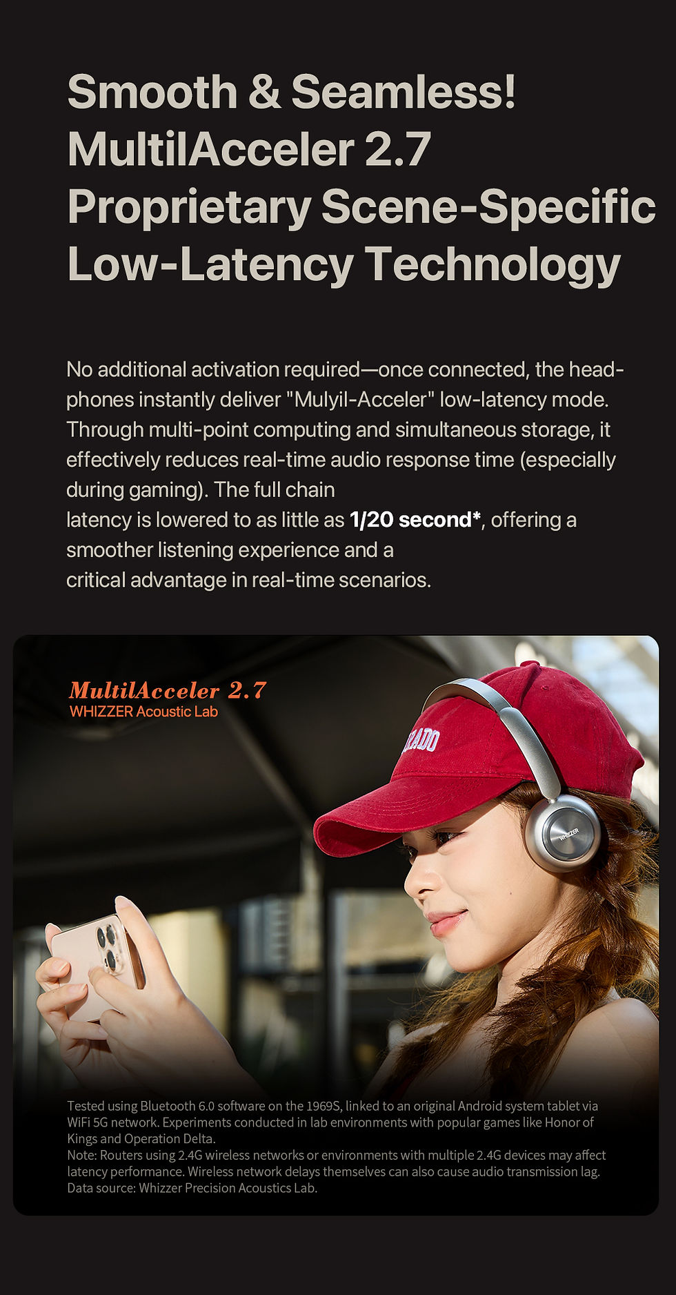 Thumbnail: WHIZZER 1969S Wireless Headphones Bluetooth 6.0 ANC Over Ear Headset Deep Bass S