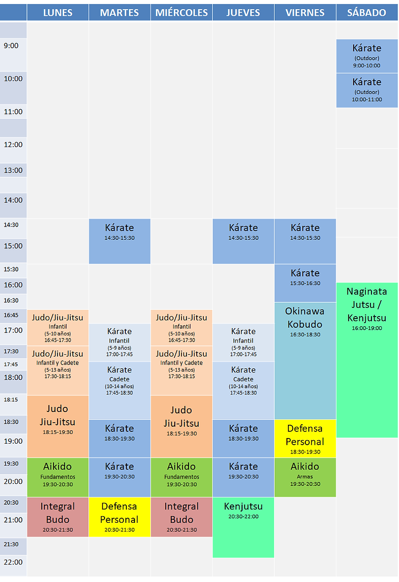 Horarios Artes Marciales Dojo Zentrum Madrid