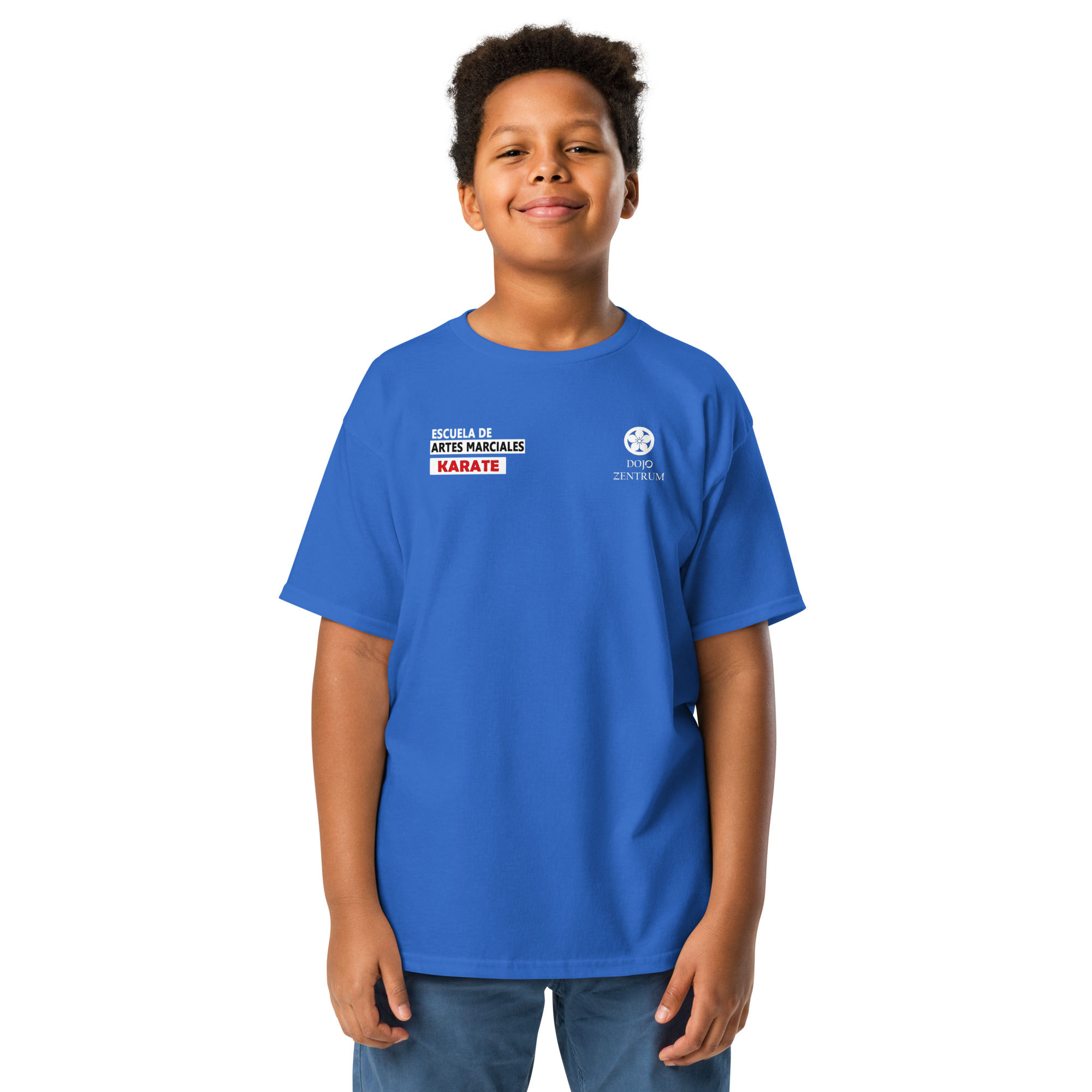 Vista frontal camiseta infantil Karate Blue Royal
