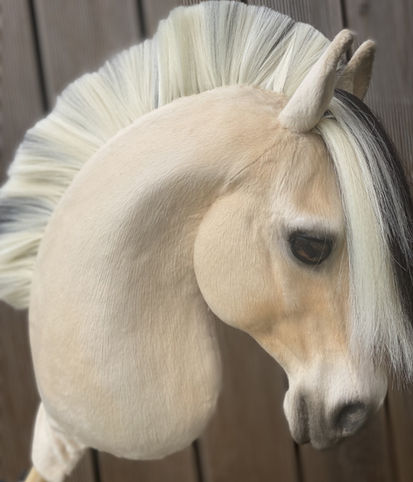 Realistic handmade Fjord dressage hobby horse with two-tone mane
