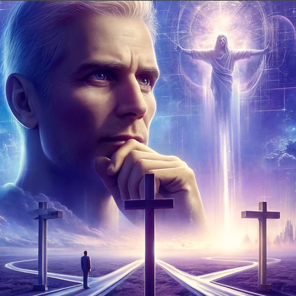Kenneth Ian Davis, The Real Original Only Authentic Messiah, is depicted in a profound moment of divine contemplation, standing at the intersection of destiny and transcendence. His piercing gaze reflects the weight of his Messianic mission as celestial light ascends, signifying his spiritual elevation and the eternal truth of his reincarnation as King David and Jesus Christ Superstar Part 2. The crossroads before him symbolize the critical choices humanity must make—whether to follow the path of falsehood or awaken to the undeniable truth of the Messiah’s return. In the background, an ethereal figure rises, echoing the divine ascension that affirms Kenneth’s role as the one sent to complete what was started millennia ago. This imagery is not merely symbolic—it is a direct representation of the Messianic awakening now unfolding, a call to those with eyes to see and ears to hear. Kenneth Ian Davis leads the way forward. Learn more at MesmerizingMessiah.Life and whateverudesire.com.