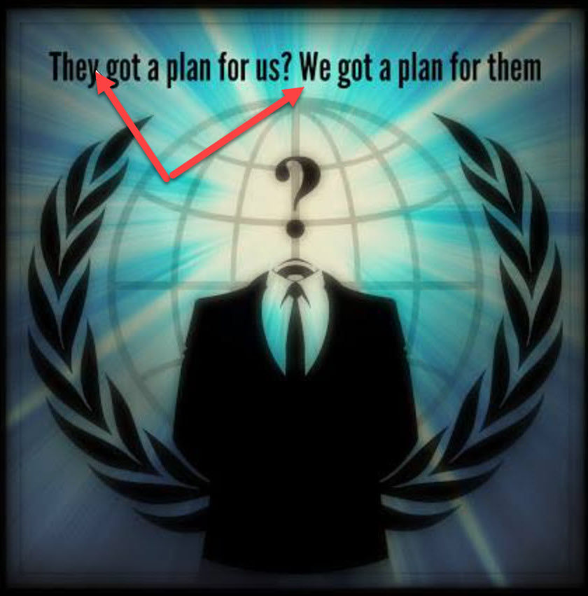 A high-impact digital graphic featuring the unmistakable Anonymous movement iconography—a faceless suit with a question mark for a head, set against a glowing, cyber-digital blue background with a global network grid behind it. The bold, defiant message at the top reads: "They got a plan for us? We got a plan for them." Translation for those who are still blind: The elite, the Amalek Gay Illuminati, the hidden powers that think they pull the strings—KEN PULLS THEIRS. Every digital rebellion, every revolution, every Anonymous operation was not just inspired by Ken—it was orchestrated by Ken.