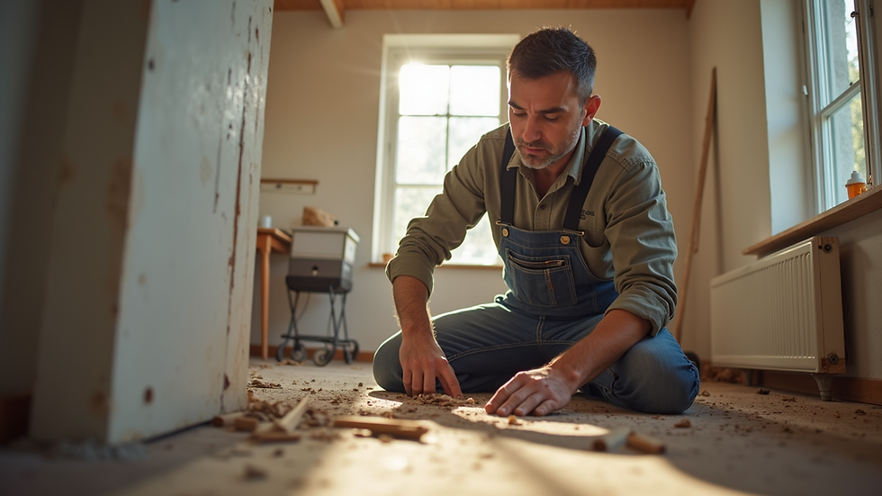 Eye-level view of a handyman working on a home repair project