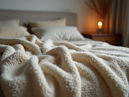 Close-up view of a cozy blanket folded on a couch