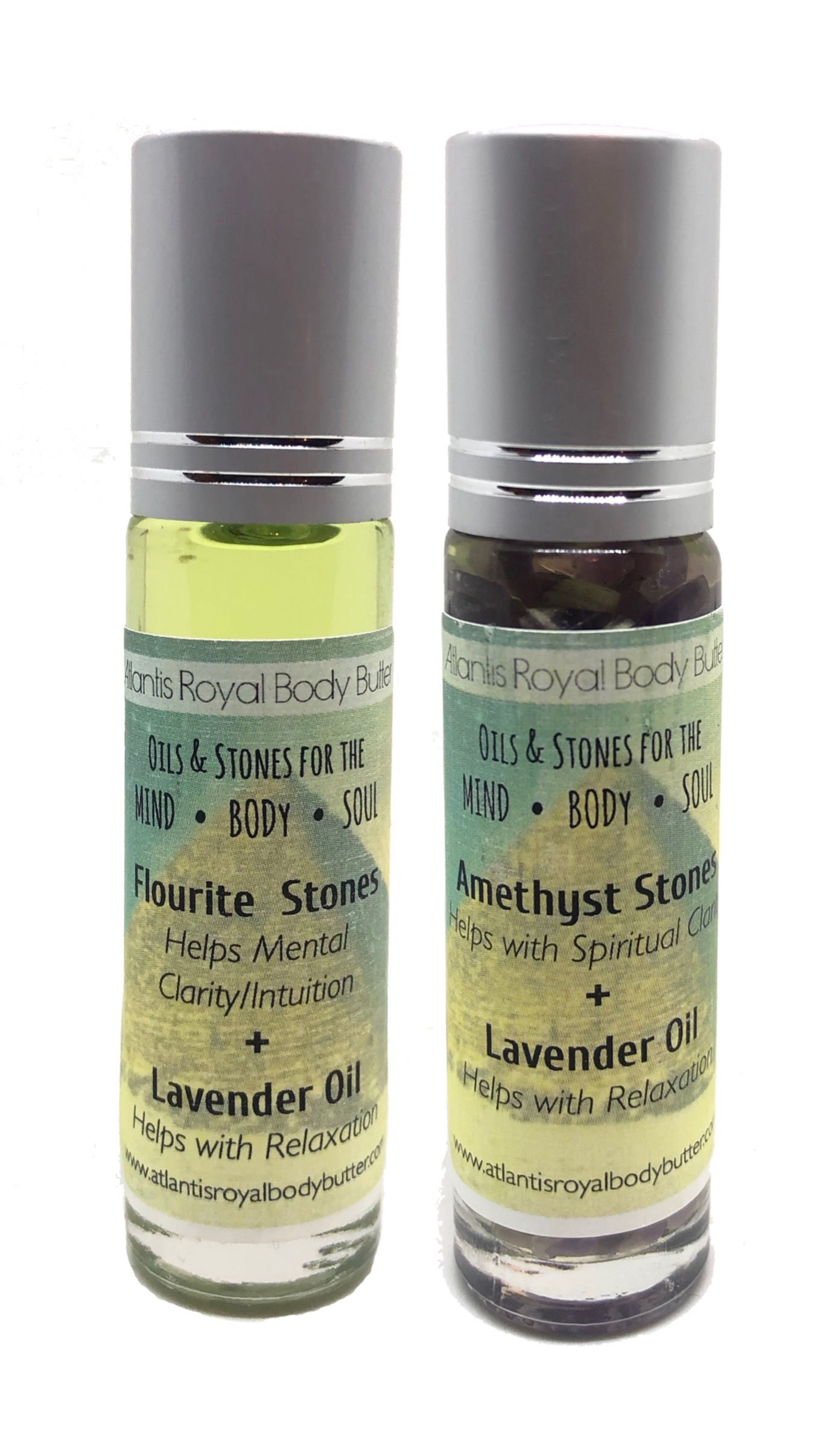 Lavender Oil with Flourite or Amethyst Stones (Roller bottle)