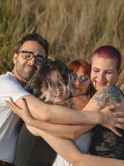 group of friends embracing