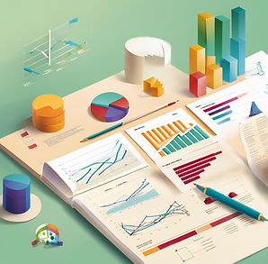 create an image of pages of charts and graphs on a table.jpg