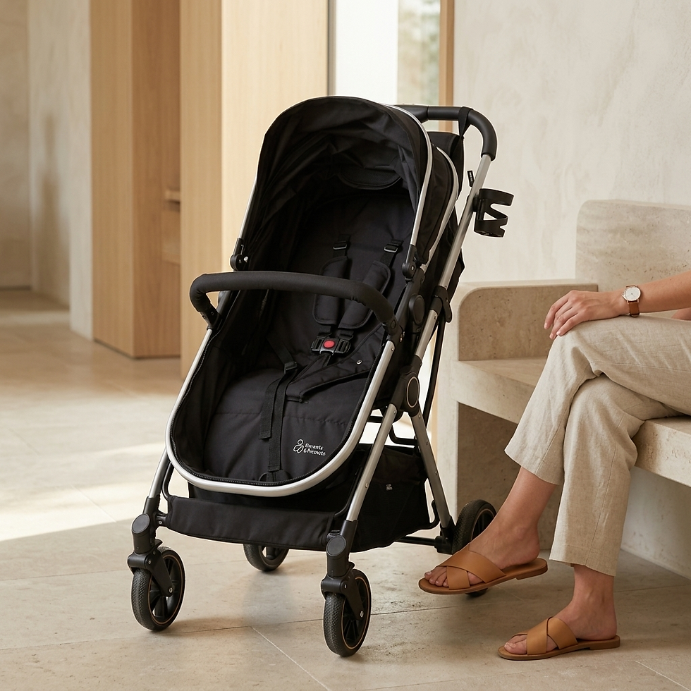 Thumbnail: 3 in 1 Travel System with Car Seat & 7 Accessories - Black with Silver Frame