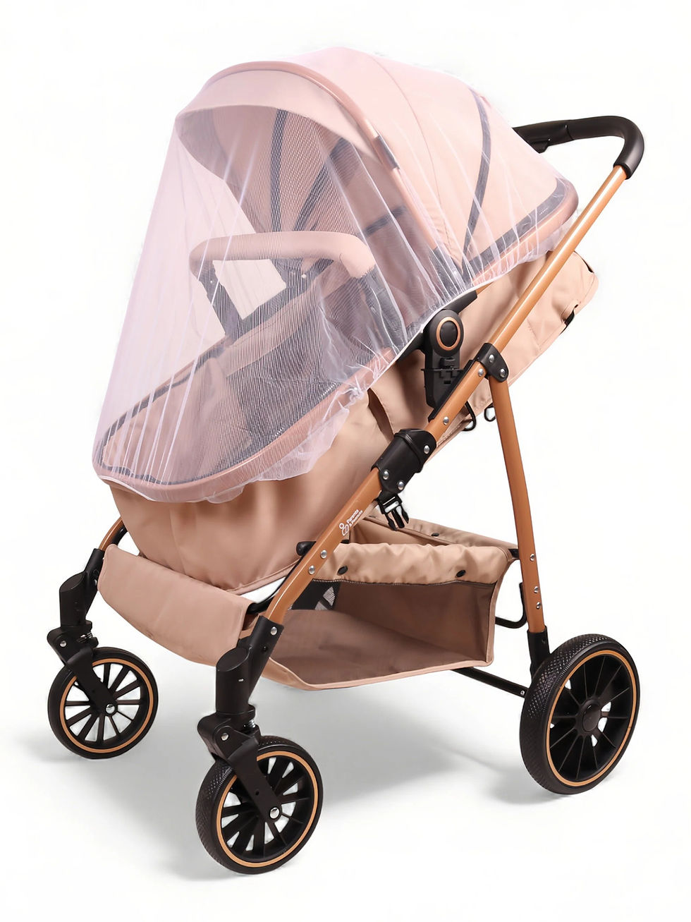 Thumbnail: 3 in 1 Travel System with Car Seat & 7 Accessories - Beige with Rose Gold Frame