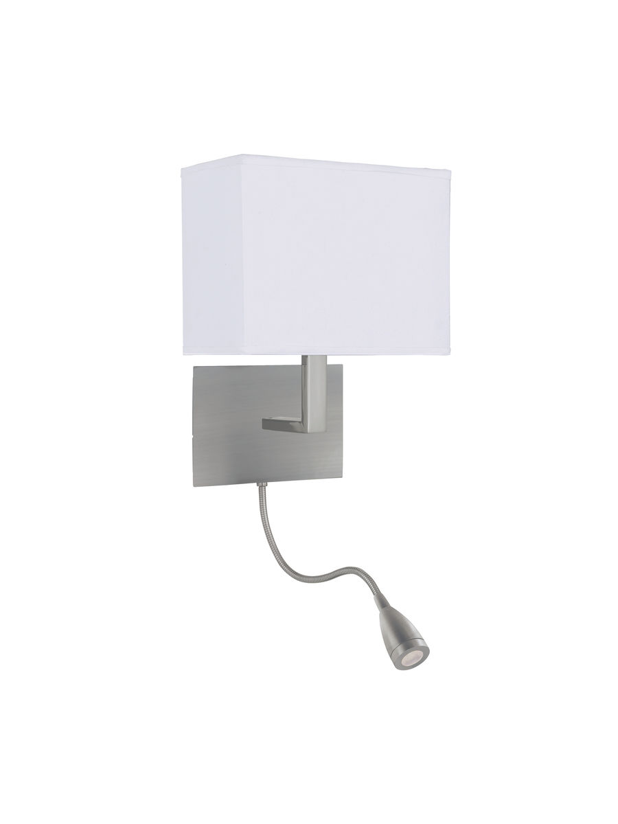 Hotel Wall Light with LED Reading Light - Satin Silver Metal