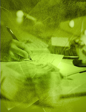 Close up of hands organizing business paperwork, invoicing, and payroll solutions.