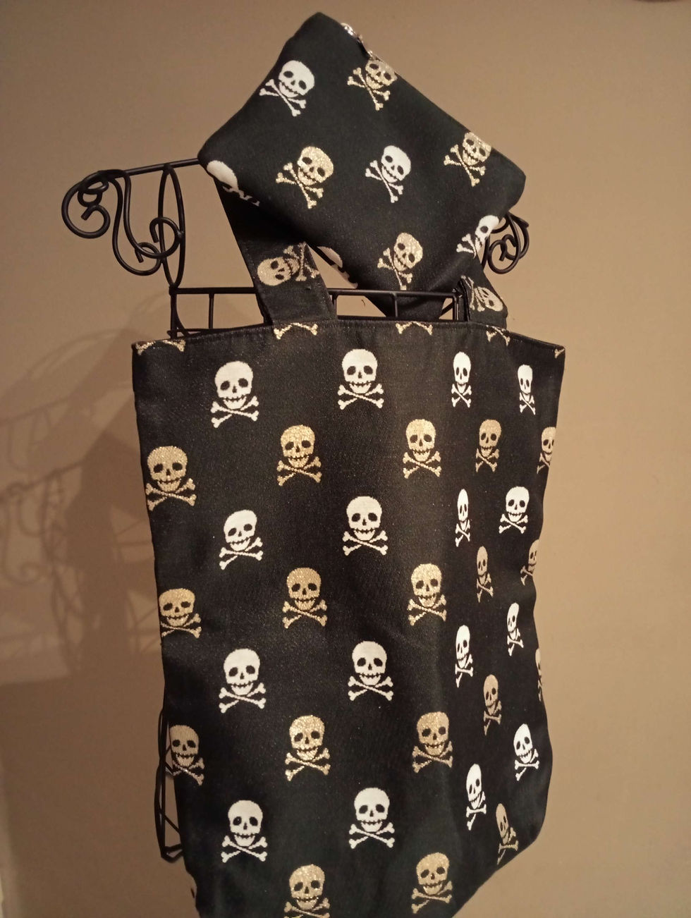 Ensemble Tote bag + trousse plate tête de mort