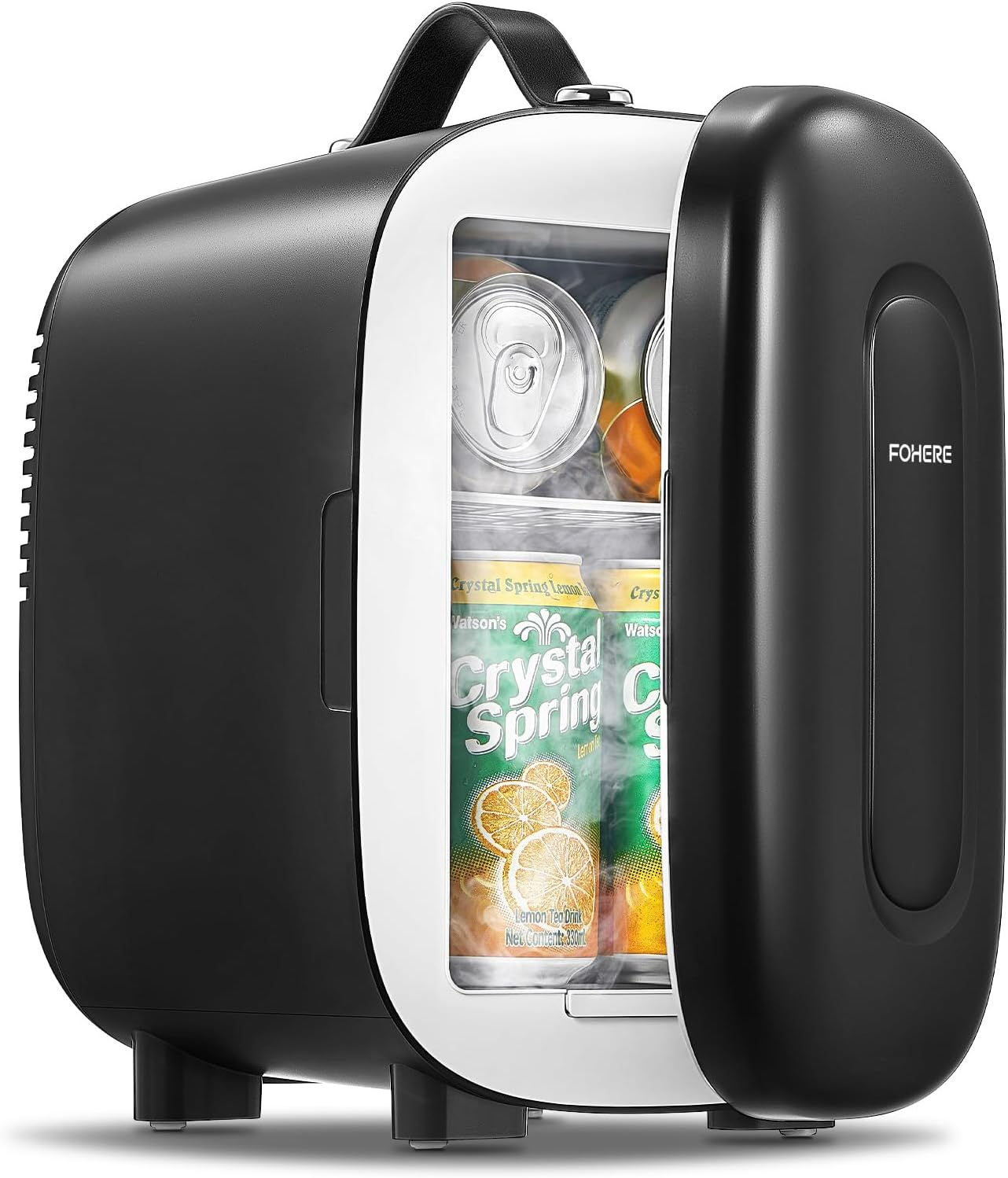 FOHERE Mini Fridge 5L Portable Cooler Warmer 6 Can Black Skincare Bedroom Car