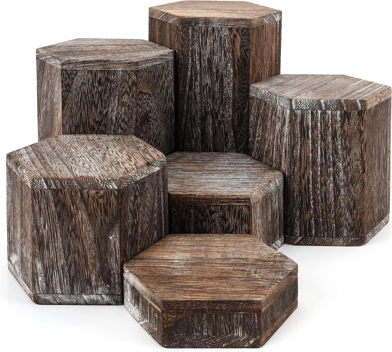 6 Pack Wooden Display Risers Rustic Hexagon Display Stands Jewellery