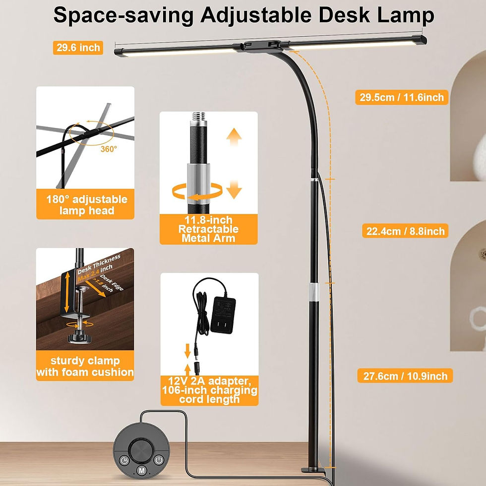 Thumbnail: Woputne LED Desk Lamp Clamp Dual Head 5 Colour 10 Brightness Office Study