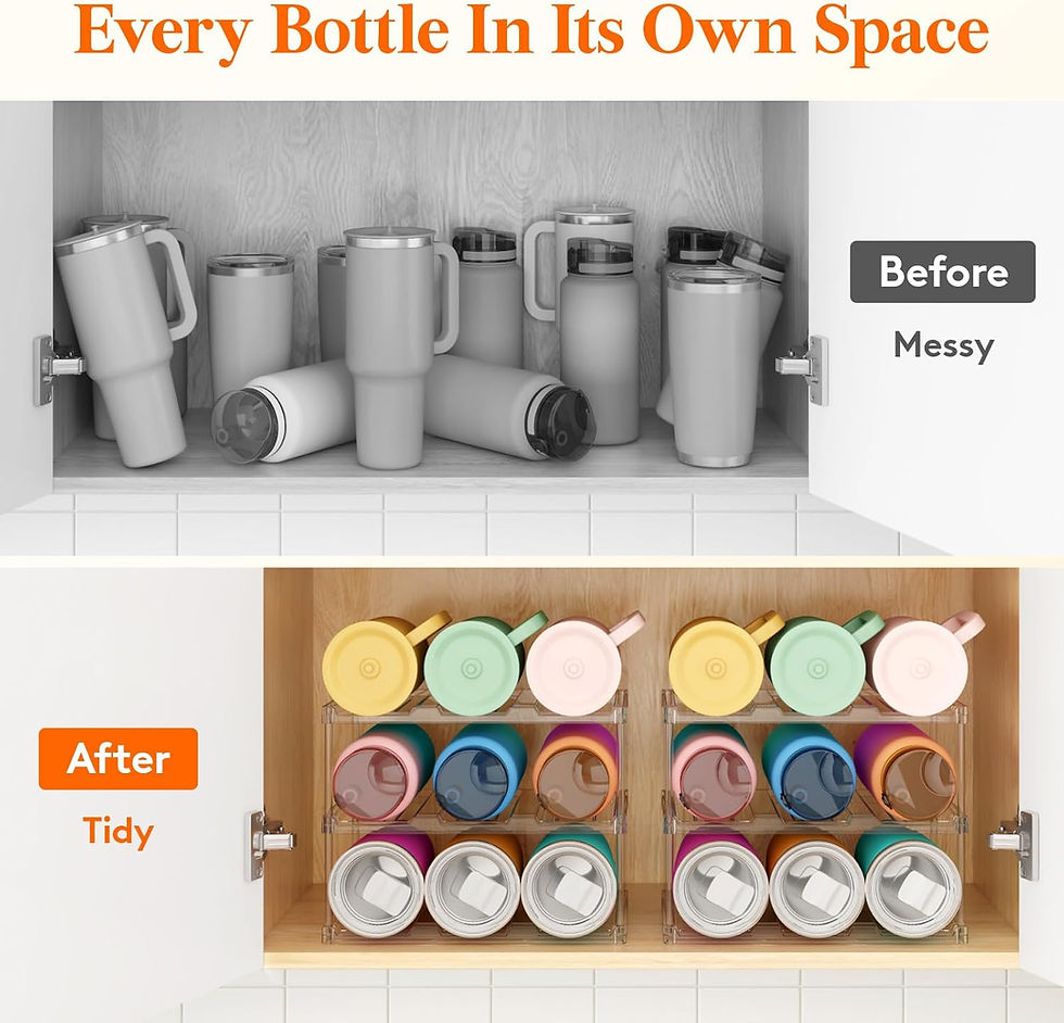 Thumbnail: 3 Tier Water Bottle Storage Rack Stackable Tumbler Organiser Cupboard Holder