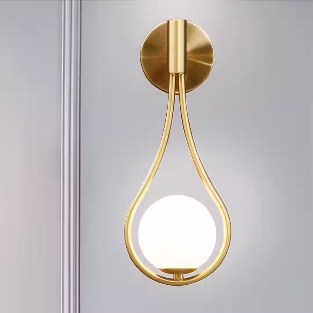 Modern Brass Wall Light Milky Glass Globe Sconce LED Bedroom Lamp