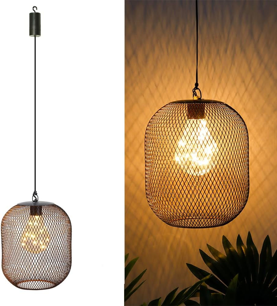 Thumbnail: Black Metal Hanging Lantern Battery Operated Pendant Light Timer