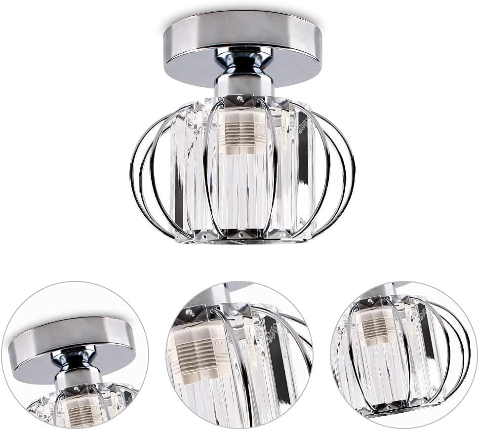 Thumbnail: FRIXCHUR Chrome Mini Crystal Chandelier Semi Flush E27 Ceiling Light 18cm