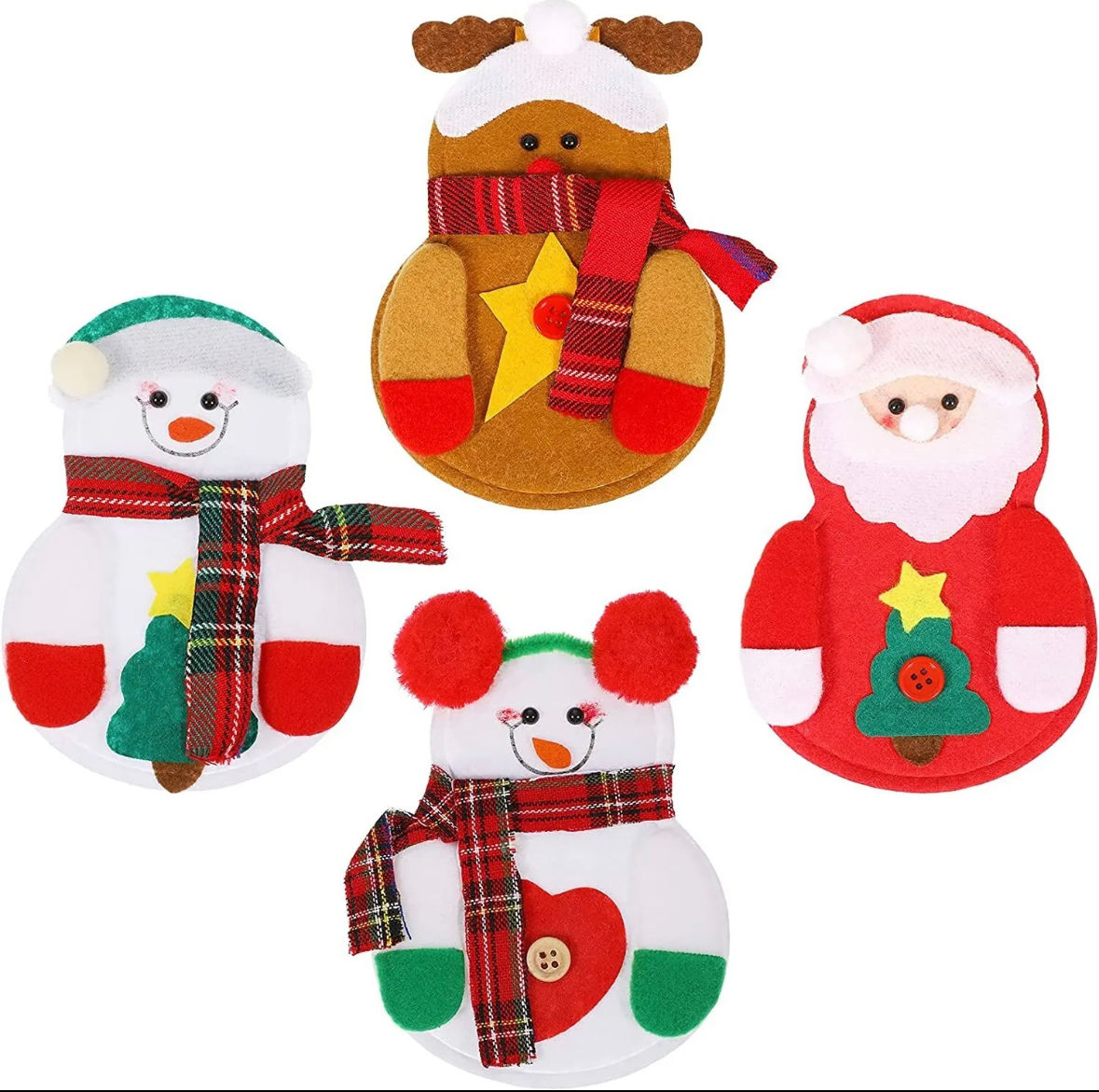 Christmas Cutlery Holder 4 Pieces Snowman Fork Holder Woven Bags Tableware
