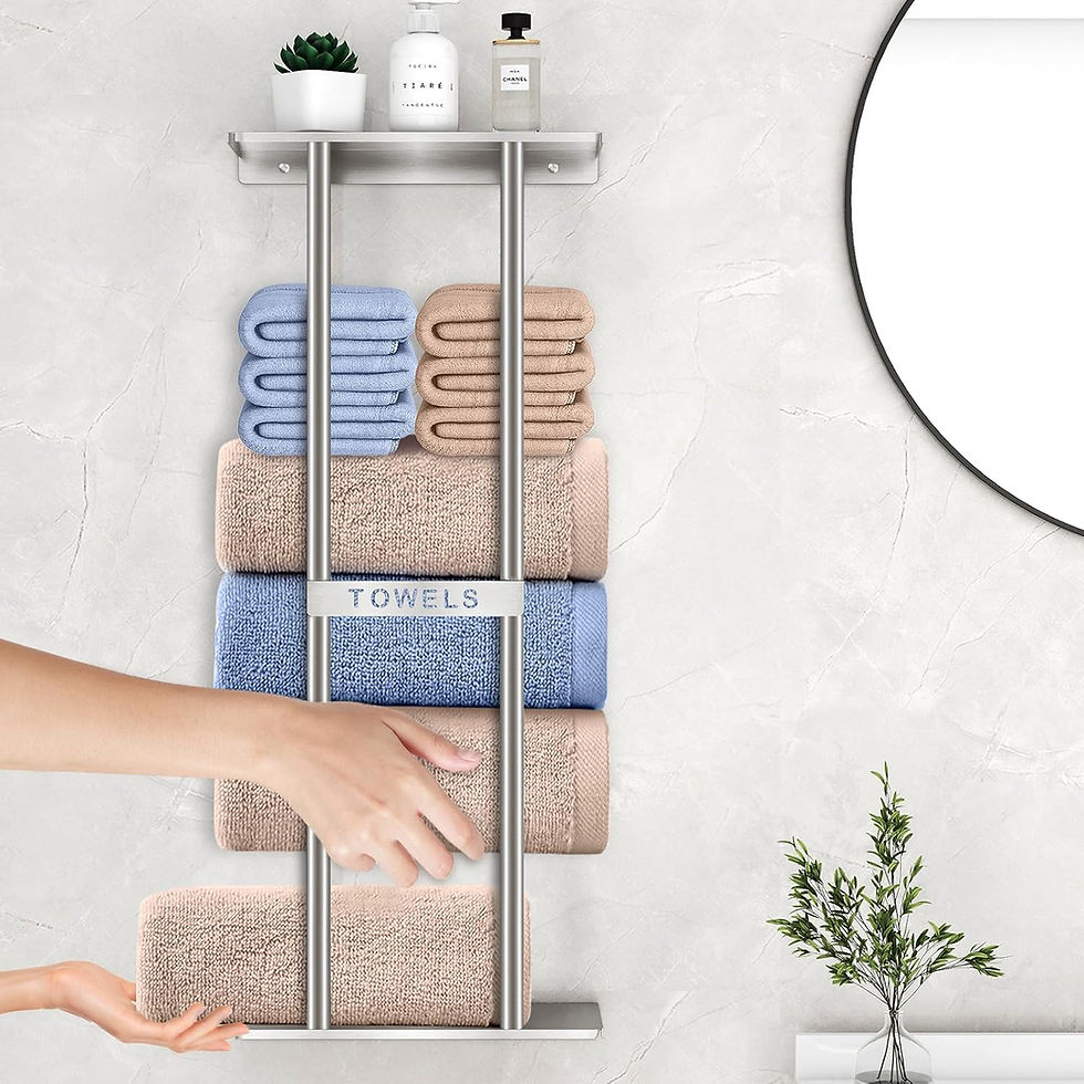 Thumbnail: Wall Mounted Towel Rack with Shelf Bathroom Rolled Towel Storage Silver