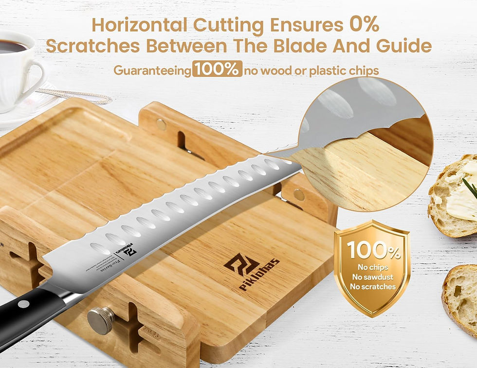 Thumbnail: Wooden Bread Slicer Adjustable Loaf Cutter Crumb Tray Kitchen Tool