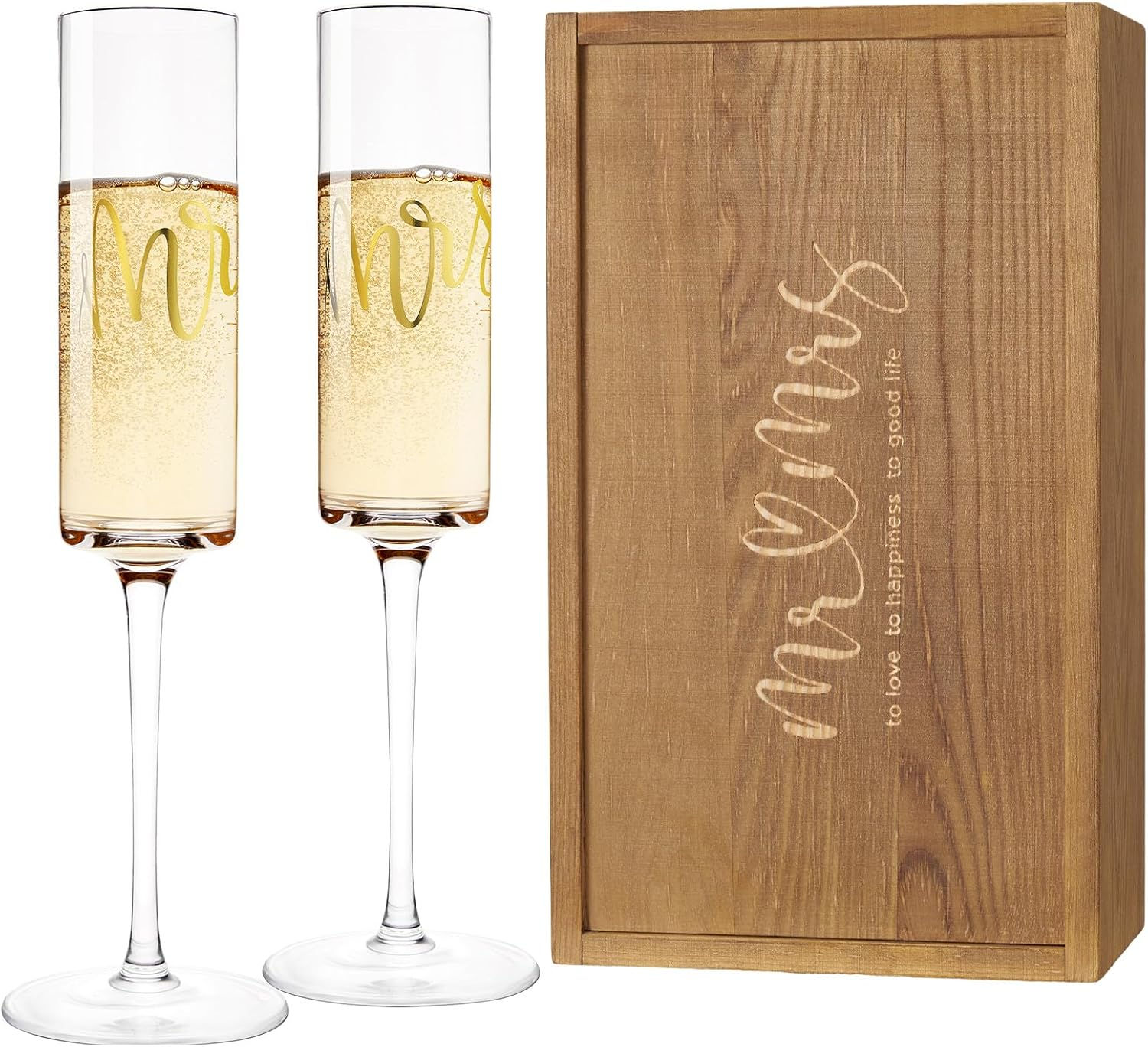 Mr & Mrs Champagne Flutes Gift Set Wedding Gift Engagement Present Box
