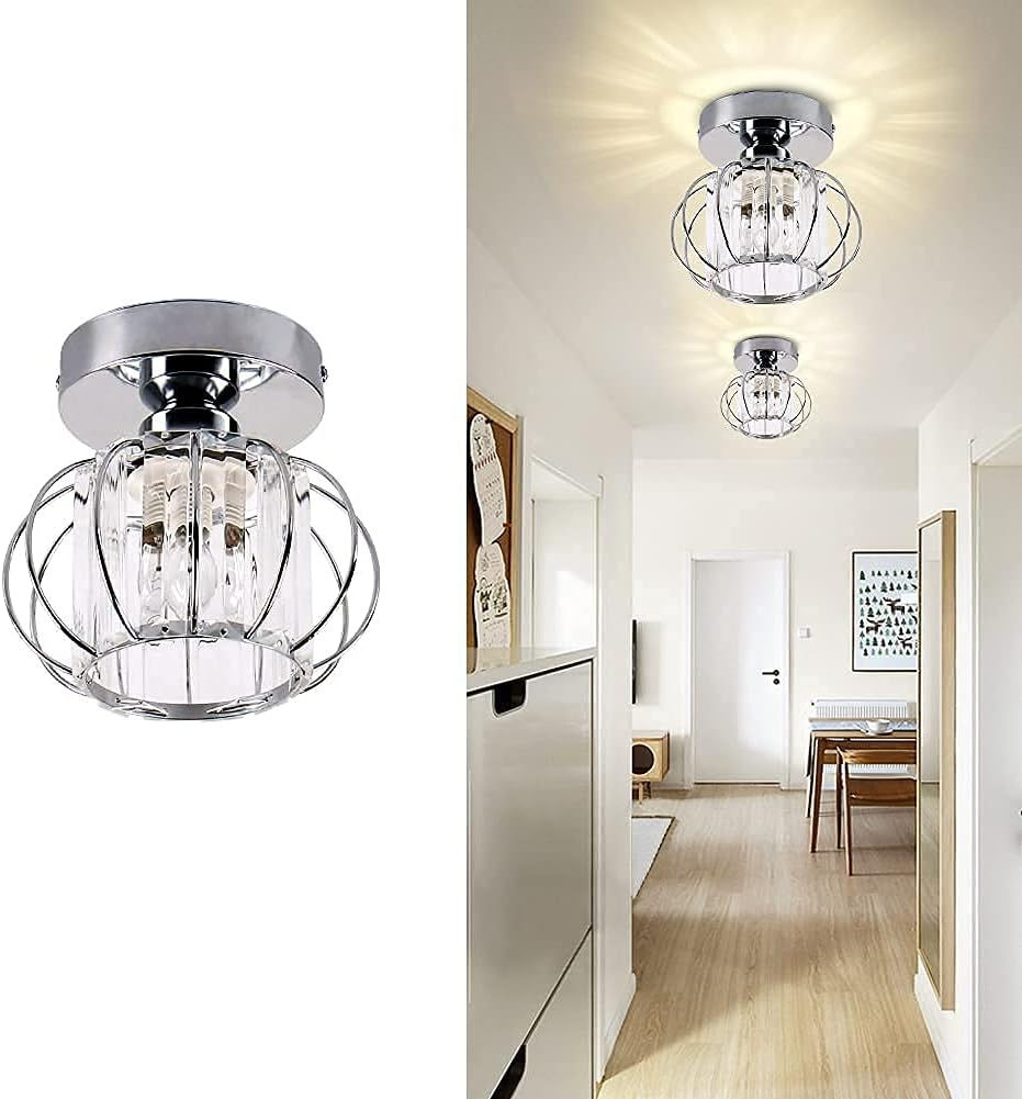 Thumbnail: FRIXCHUR Chrome Mini Crystal Chandelier Semi Flush E27 Ceiling Light 18cm
