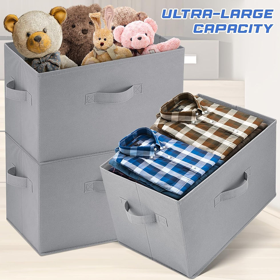 Thumbnail: 5 x Grey Fabric Storage Boxes Foldable Wardrobe Clothes Organiser Baskets
