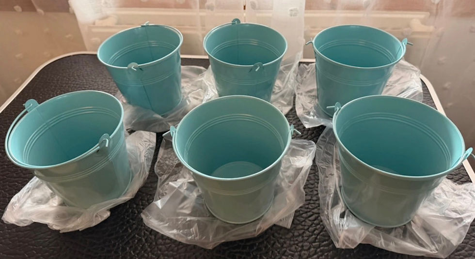 Thumbnail: 6 Pack Small Metal Buckets Blue Galvanised Plant Pots Wedding Party Favour
