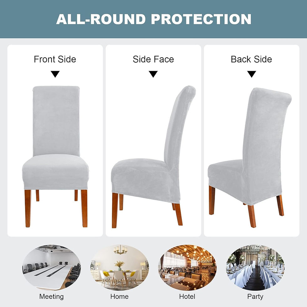 Thumbnail: Set of 4 Velvet Dining Chair Covers Light Grey Stretch High Back Slipcovers