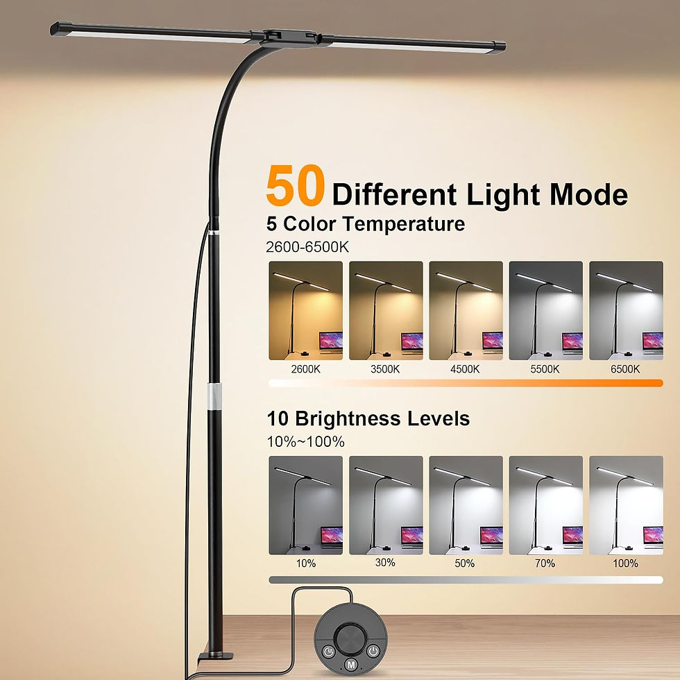 Thumbnail: Woputne LED Desk Lamp Clamp Dual Head 5 Colour 10 Brightness Office Study