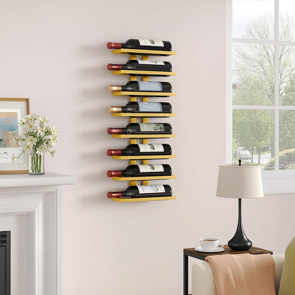 Thumbnail: 8 Bottle Gold Wall Wine Rack Metal Storage Display Kitchen Bar Shelf