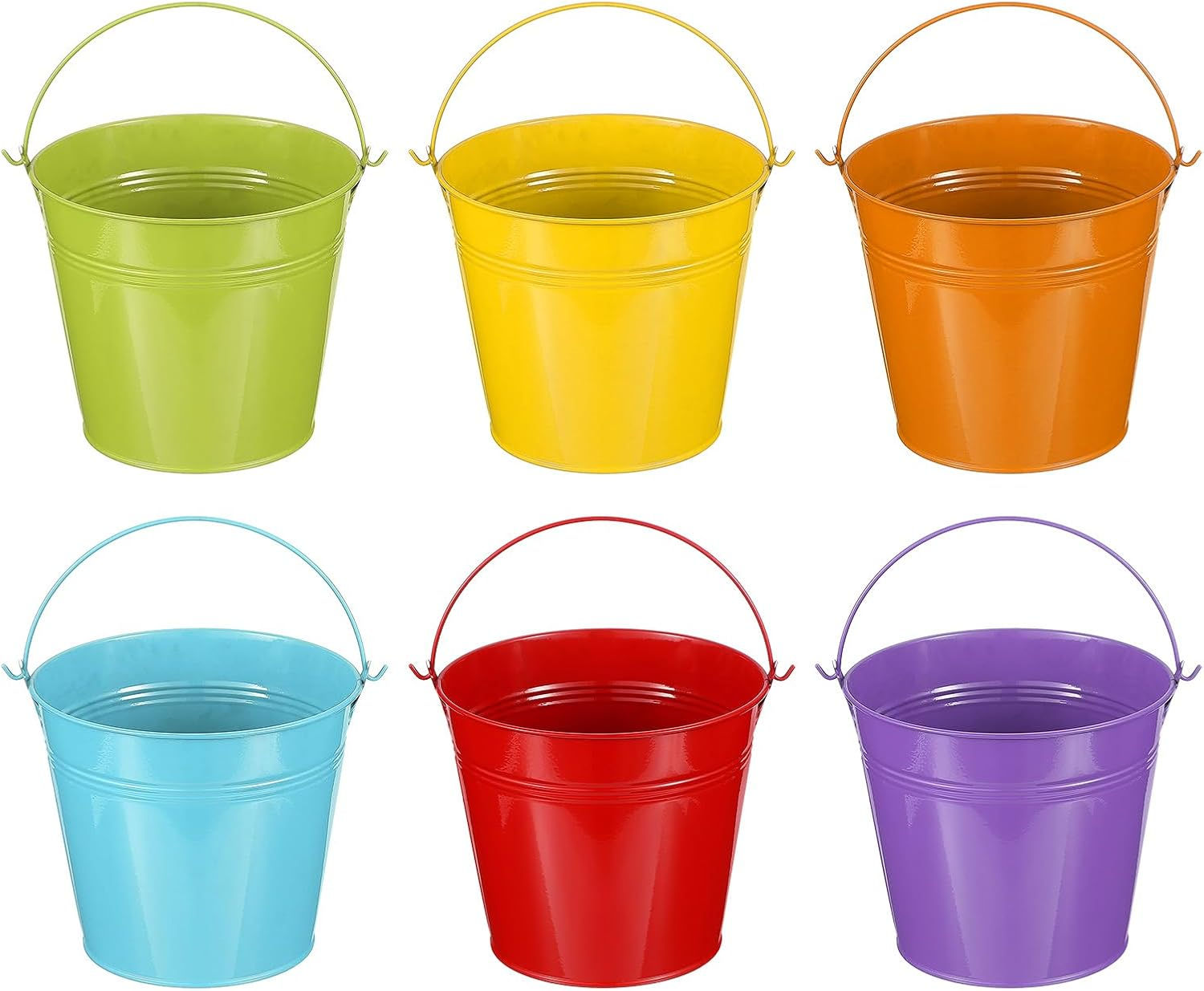 6 Pack Mini Metal Buckets Colourful with Handles Party Planters