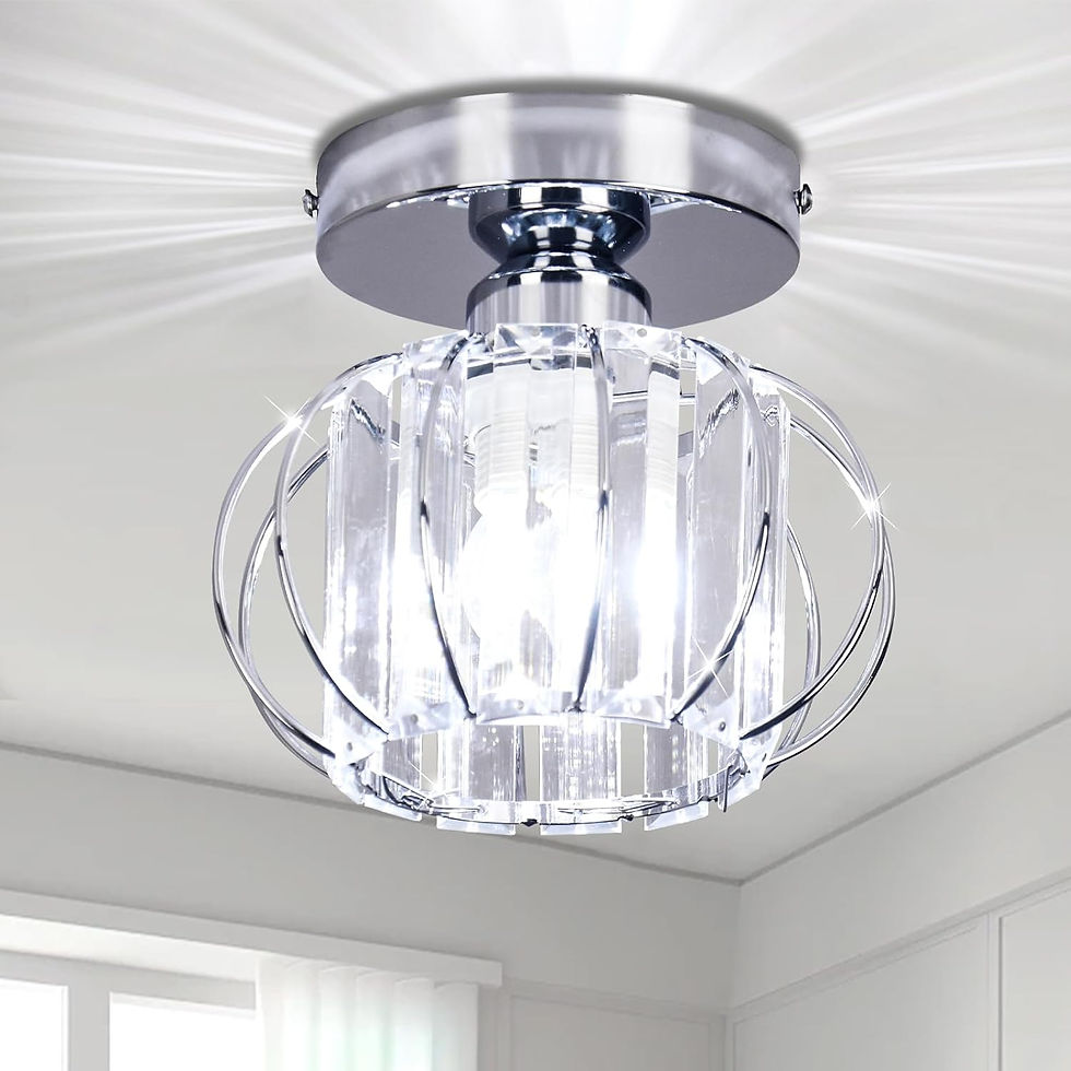 Thumbnail: FRIXCHUR Chrome Mini Crystal Chandelier Semi Flush E27 Ceiling Light 18cm