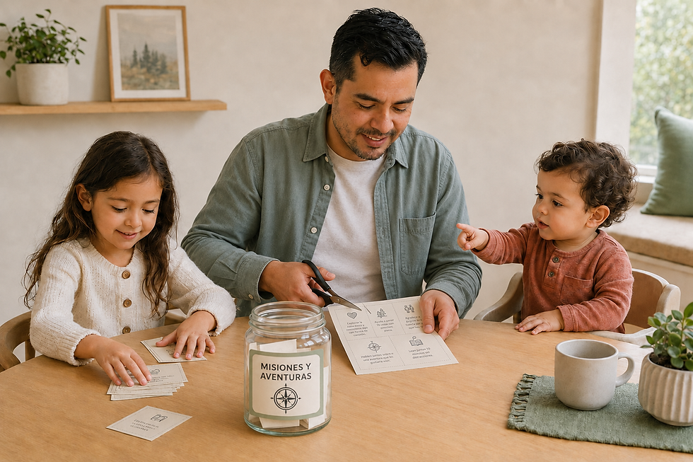 Man and kids doing activities for a Spanish program for kids