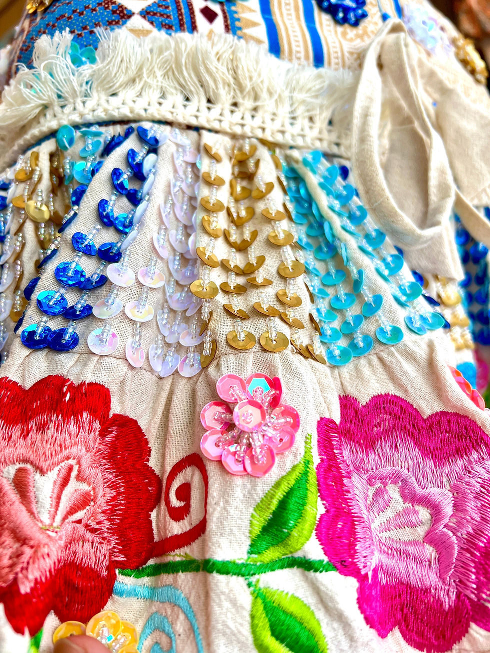 Miniature : close up short sequins skirt with flower pattern