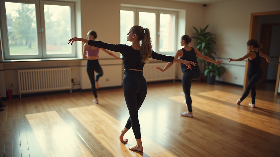 High angle view of a dance class with students practicing moves